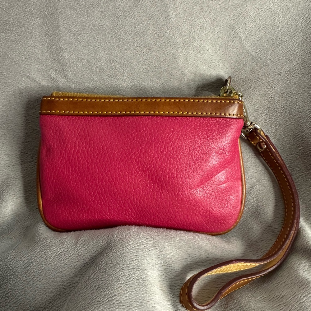 Dooney & Bourke Pink Leather Wristlet with Brown Trim - Picture 2 of 6